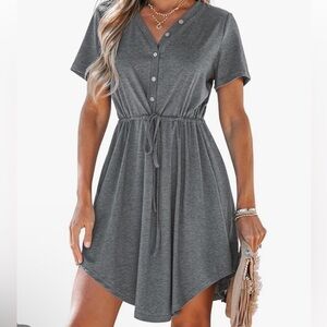 Cupshe Charcoal Gray Asymmetrical Short Sleeve Drawstring Dress